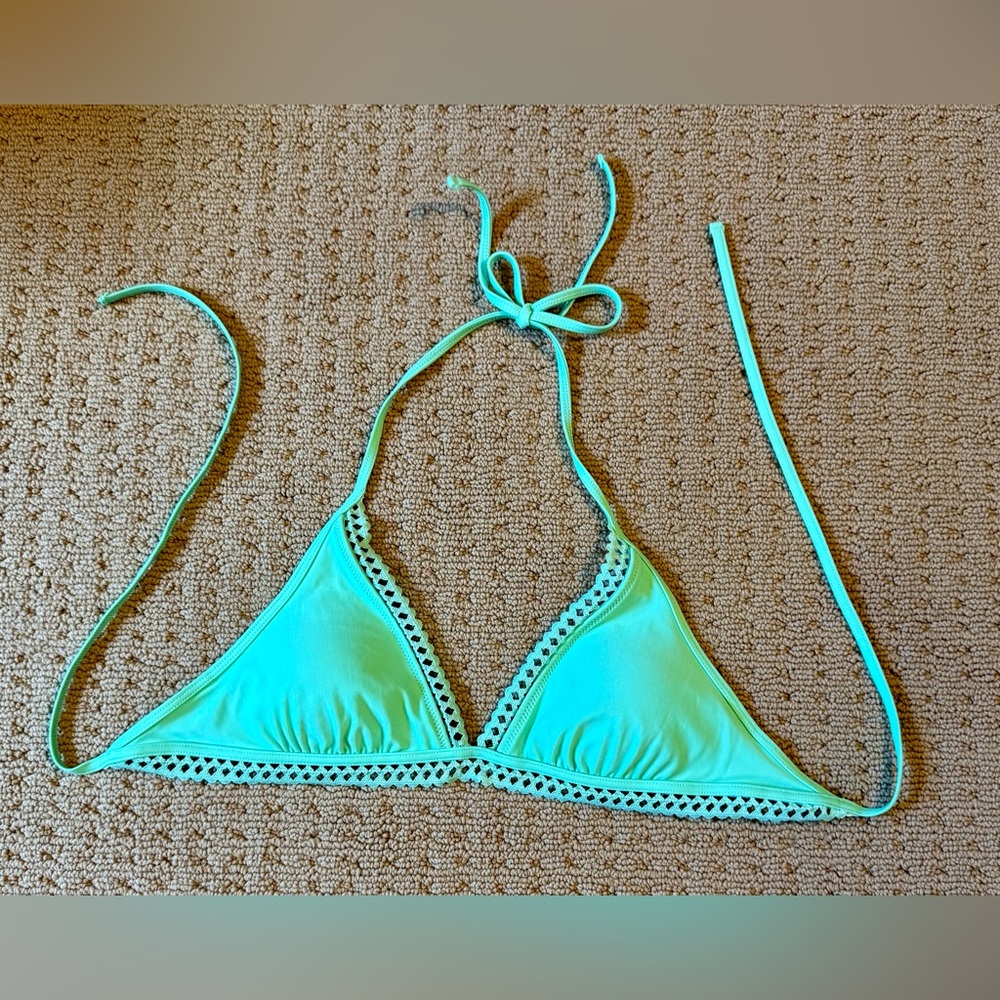 NWOT aerie Turquoise Crochet-Trim Triangle Bikini Top, Sz L